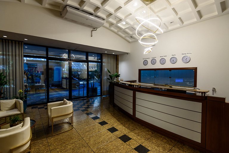 Apartment pool and balcony overlooking the sea and Christ