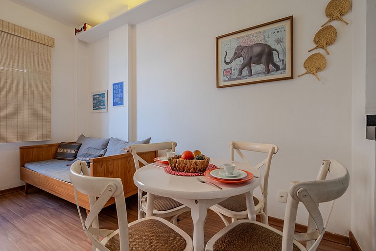 View of Copacabana beach, bedroom and living room