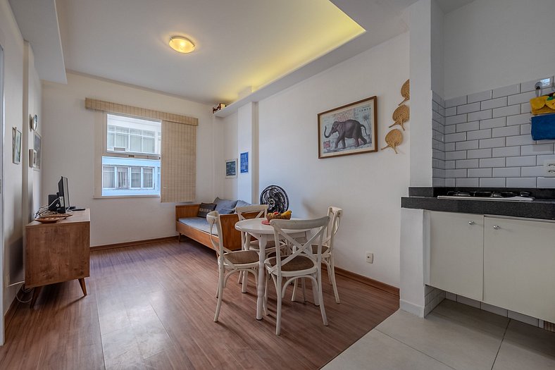 View of Copacabana beach, bedroom and living room