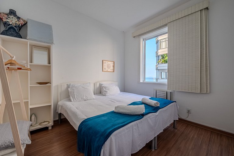 View of Copacabana beach, bedroom and living room